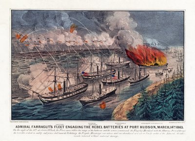 Vloot van admiraal Farragut in gevecht met de rebellenbatterijen bij Port Hudson, 14 maart door American School