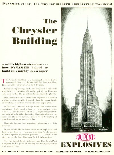 Advertentie met het Chrysler Building, uit het DuPont Magazine, mei 1930 door American School