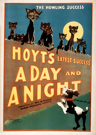Advertentie voor Charles Hoyts A Day and a Night, pub. 1899 door American School