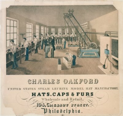 Advertentie voor Charles Oakford, hoedenfabrikant, Philadelphia, c.1850 door American School