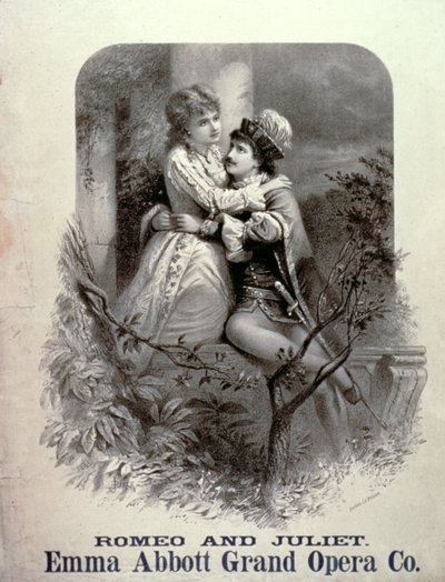 Advertentie voor Romeo en Julia, Met Emma Abbott, Grand Opera Company door American School