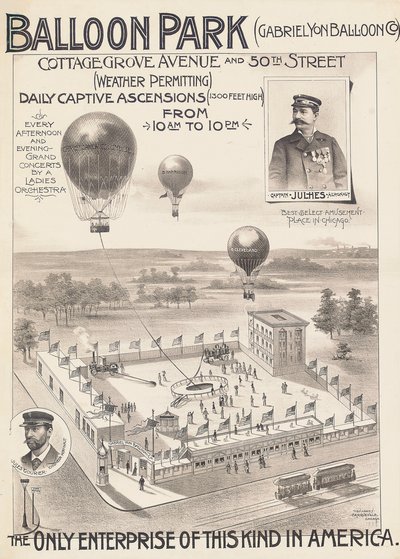 Reclameposter voor een ballonpark in Chicago, VS, c.1888 door American School
