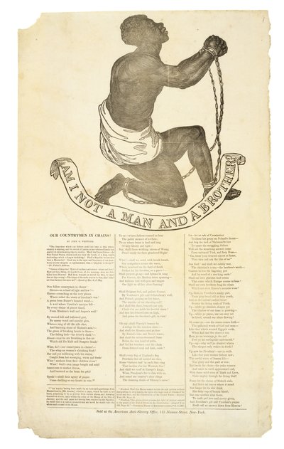 Ben Ik Geen Mens en Een Broeder?, ca. 1837 (houtsnede op geweven papier) door American School