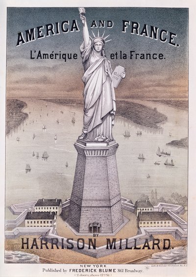 Amerika en Frankrijk, muziekpartituur voor lied over het Vrijheidsbeeld door Harrison Millard (1830-95) door American School