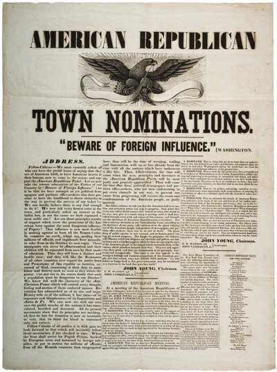 Amerikaanse Republikeinse Stadsnominaties: Pas op voor buitenlandse invloed, ca. 1845 door American School