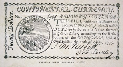 Amerikaanse twintig dollar biljet van 1775 door American School