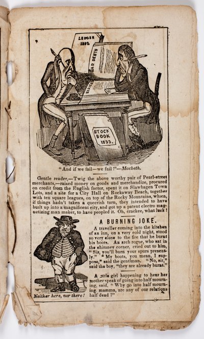 En als we falen - falen we! Macbeth, pagina 7 uit Eltons Comic All-my-nack, 1838 door American School