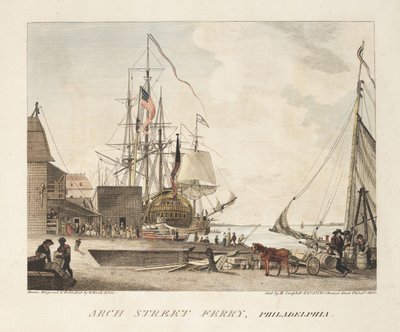 Arch Street Ferry, Philadelphia (gekleurde gravure) door American School