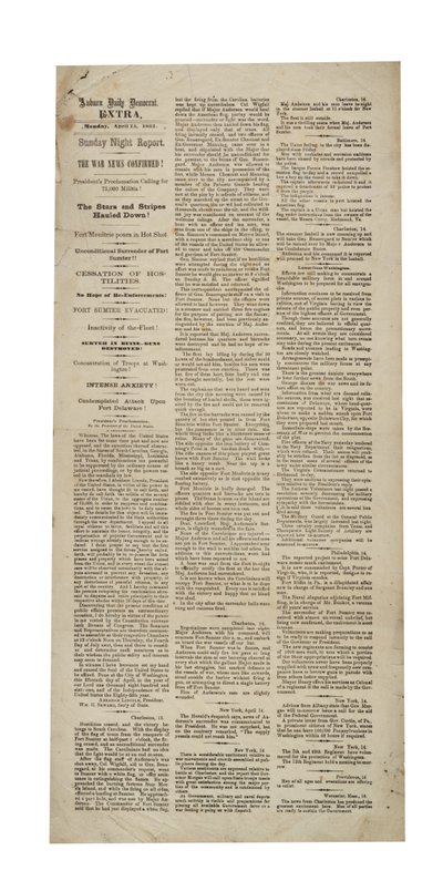 Auburn Daily Democrat Extra over Fort Sumter, 15 april 1861 door American School