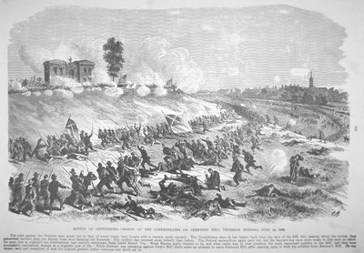 Slag bij Gettysburg - Aanval van de Zuidelijken op Cemetery Hill, donderdagavond, 2 juli door American School