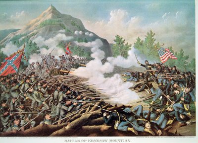 Slag bij Kenesaw Mountain, Georgia, 27 juni 1864, gegraveerd door Kurz & Allison door American School