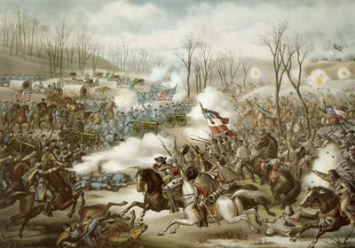 Slag bij Pea Ridge, Arkansas, 6-8 maart, gegraveerd door Kurz & Allison door American School