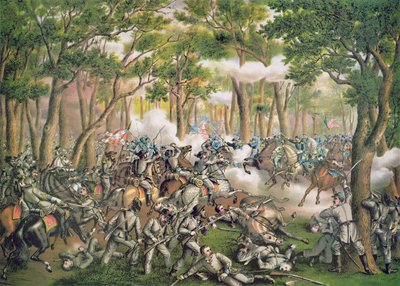 Slag om de Wildernis, mei 1864, gegraveerd door Kurz & Allison door American School