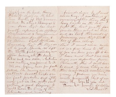 Brief met gevechtsverslag door G. L. Brehct (pen en inkt op papier) door American School