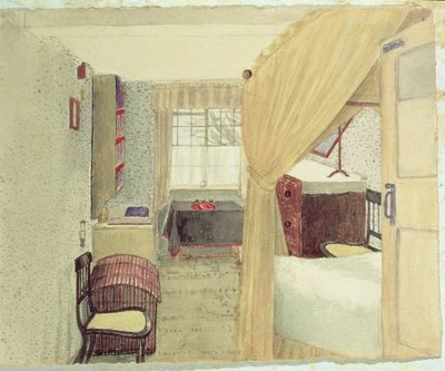 Slaapkamerinterieur in Albany, New York, 1861 door American School