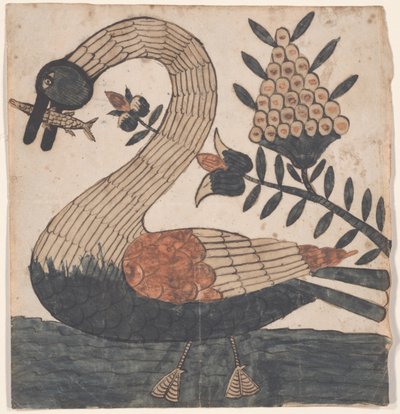 Vogel met vis, Fraktur schilderij, c.1810 door American School