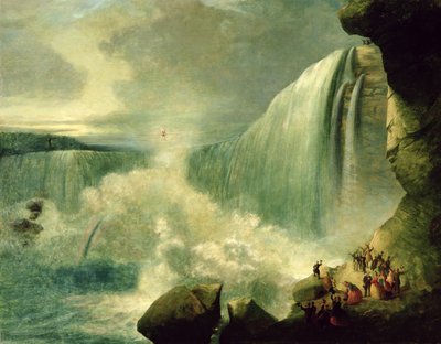 Blondin Oversteekt de Niagara Watervallen op een Strakke Koord, c.1859-60 door American School