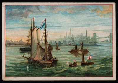 Boten in de haven van New York, wenskaart door American School