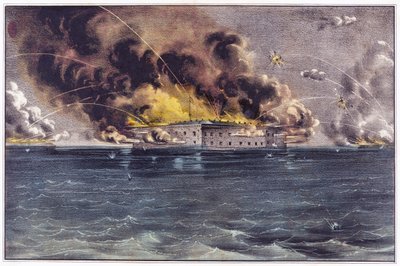 Bombardement van Fort Sumter, Charleston Harbor, 12 en 13 april 1861, uitgegeven 1861 door American School