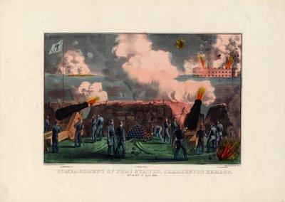 Bombardement van Fort Sumter, Charleston Harbor, 12 & 13 april 1861, uitgegeven door Currier & Ives, ca. 1861 door American School