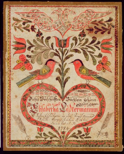 Boekmerk met Twee Vogels en een Hart, 1784 door American School