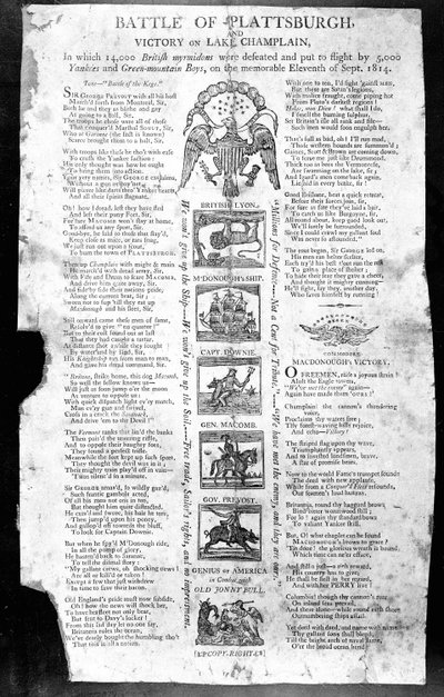 Pamflet uit de oorlog van 1812, met de Slag bij Plattsburgh en de overwinning op Lake Champlain door American School