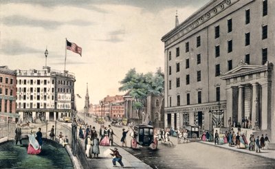 Broadway New York, Zuid vanaf het Park, gegraveerd en uitgegeven door Nathaniel Currier (1813-88) New York door American School