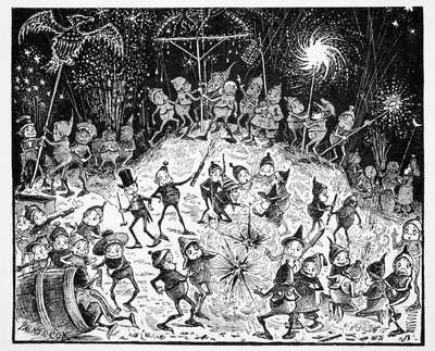 Brownies, uit The World Guide to Gnomes, Fairies, Elves and Other Little People door Thomas Keightley (1789-1872) gepubliceerd 1880 (ZW gravure) door American School