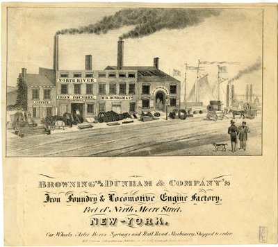 Brownings & Dunham & Companys IJzergieterij & Locomotief Fabriek, Voet van North Moore Street, New-York door American School