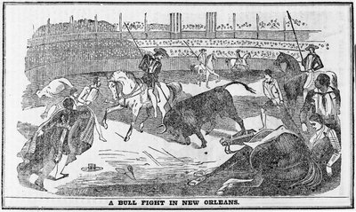 Stierengevecht in New Orleans, uit Davy Crocketts Almanack, Boston, 1849 door American School