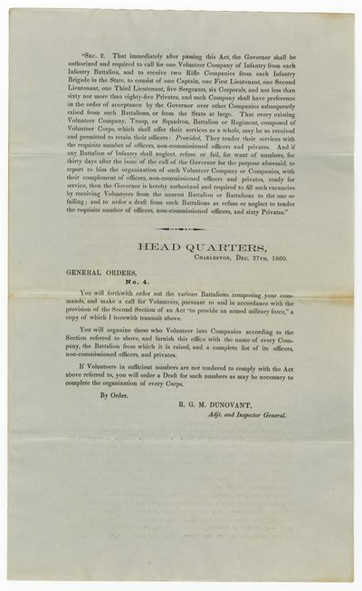 Oproep voor vrijwilligers onder Algemene Order nr. 4, 27 december 1860 door American School