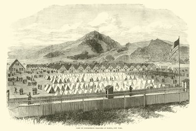 Kamp van Geconfedereerde gevangenen in Elmira, New York, mei 1865 door American School