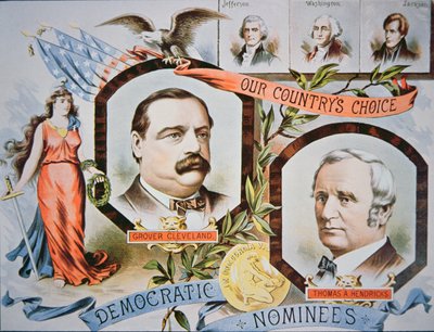Campagneposter voor presidentskandidaat Grover Cleveland en running mate Thomas A. Hendricks door American School