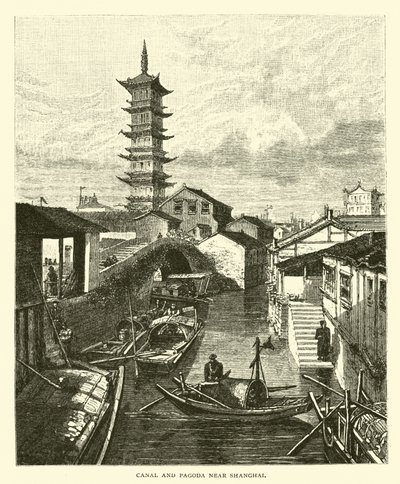 Kanaal en pagode bij Shanghai door American School
