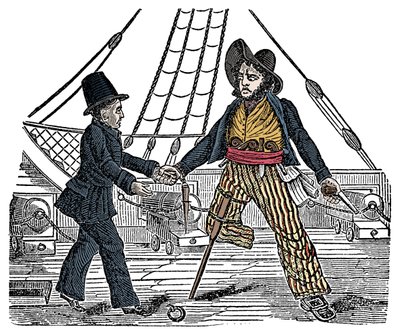 Kapitein Mackra en de piraat met houten been Gravure uit 