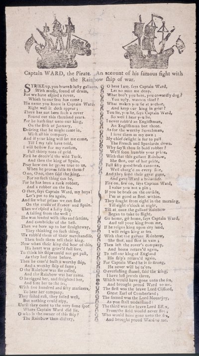 Kapitein Wards gevecht met het oorlogsschip Rainbow, pamflet gedrukt 1775 door American School