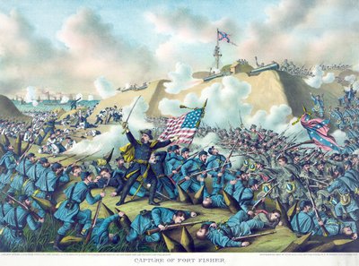Verovering van Fort Fisher, pub. 1890 (kleurenlitho) door American School