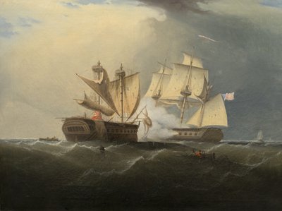 Verovering van H.M.S. Macedonian door de U.S. Fregat United States, naar Thomas Birch, 1813 door American School