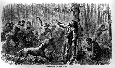 Vangst van de voortvluchtigen, uit Prison Life in the South, geschreven door Allen O. Abbott en gepubliceerd in 1865 door American School