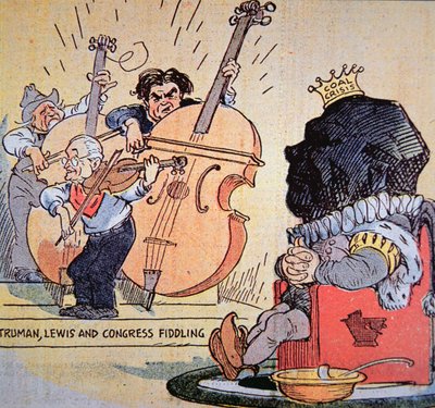 Karikatuur van Harry S. Truman (1884-1972) met John Llewellyn Lewis (1880-1969) en het Congres door American School
