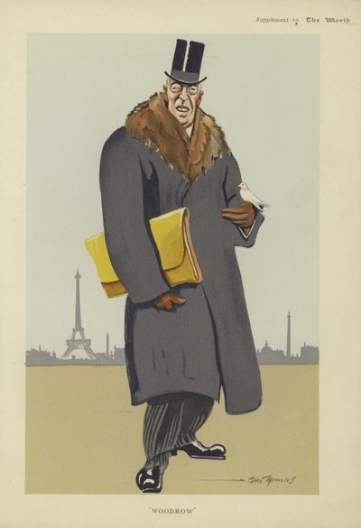 Karikatuur van Woodrow Wilson (kleurenlitho) door American School