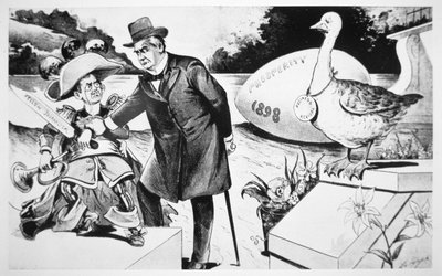 Cartoon toont President Mckinley die probeert de 