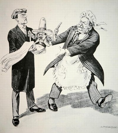 Cartoon die president William H. Taft (1857-1930) afbeeldt die de problematische 