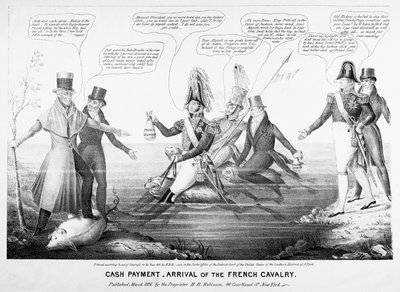 Contante betaling - Aankomst van de Franse cavalerie, gepubliceerd door H.R. Robinson, New York, 1836 door American School