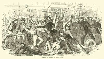 Aanval van de politie bij het Tribune Office, juli 1863 door American School