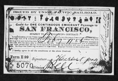 Goedkope emigranten spoorwegticket, ca. 1870 door American School