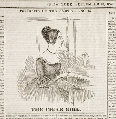 Sigarenmeisje, Voorpagina van "New York Sunday Atlas", 13 september 1840 door American School