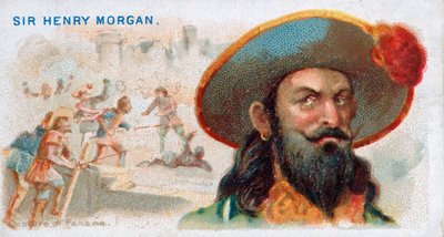Sigarettenkaart Sir Henry Morgan, verovering van Panama, gepubliceerd 1888 door American School