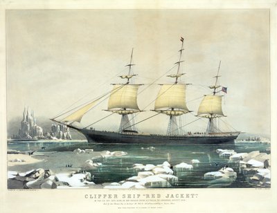 Clipper Ship Red Jacket in het ijs bij Kaap Hoorn, op haar reis van Australië naar Liverpool, augustus 1854, uitgegeven door N. Currier, 1855 door American School