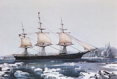Clipper Schip Red Jacket in het ijs bij Kaap Hoorn op haar reis van Australië naar Liverpool, uitgegeven door Currier en Ives, 1854 door American School